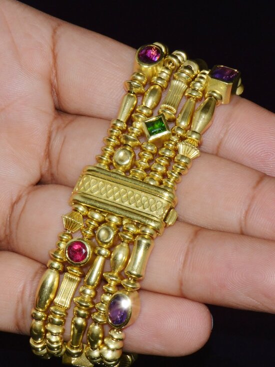 Designer Seidengang Natural Tourmaline Amethst Garnet 18K Solid Gold Bracelet - Picture 13 of 14